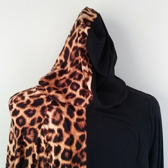 NWOT Arabella Color Block Leopard Print Hooded Dress XL Black Brown - Picture 9 of 16